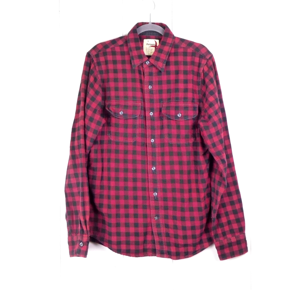 Relwen Shirt Mens SZ L Flannel Long Sleeve Button Up Plaid Midweight Gorpcore